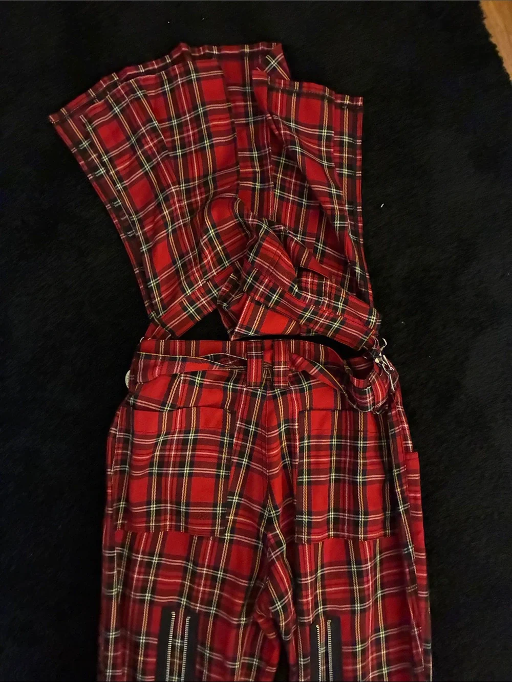 Tripp NYC Mens Red Plaid Kilt Style Punk Bondage Pants Size 30 Kilt Removable